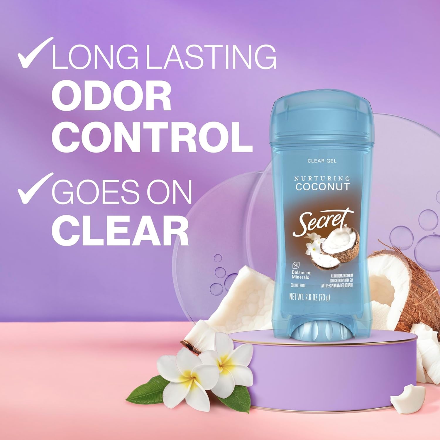 Fresh Antiperspirant Deodorant for Women, 72Hr Breathable Sweat & Odor Protection, Instant Freshness & Gentle, PH Balancing Minerals, Clear Gel, Nurturing Coconut Scent, 2.6 Oz
