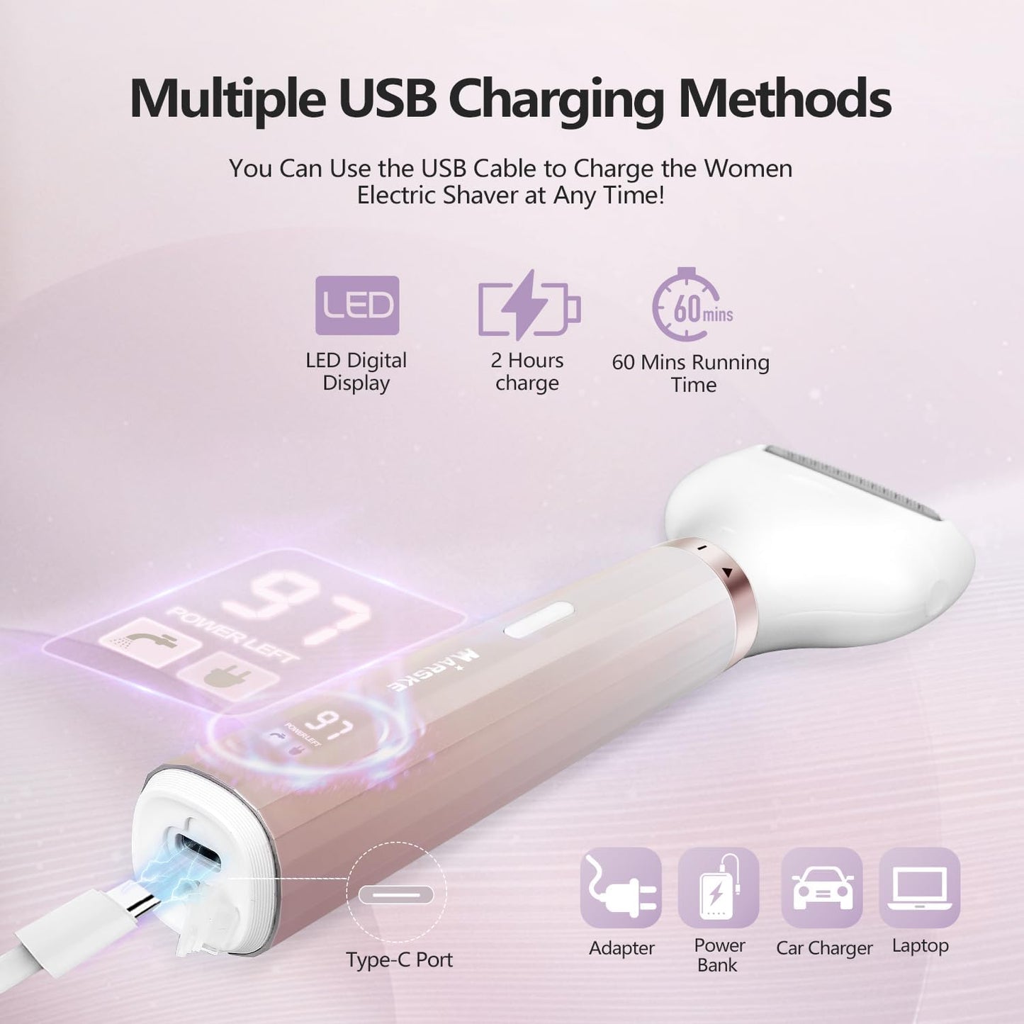 Electric Razor for Women, Bikini Trimmer 5 in 1 Electric Shavers Razors IPX6 Waterproof Wet/Dry Body Shaver for Face Nose Eyebrow Arms Armpit Legs Pubic Area Painless Replaceable Facial Hair Removal